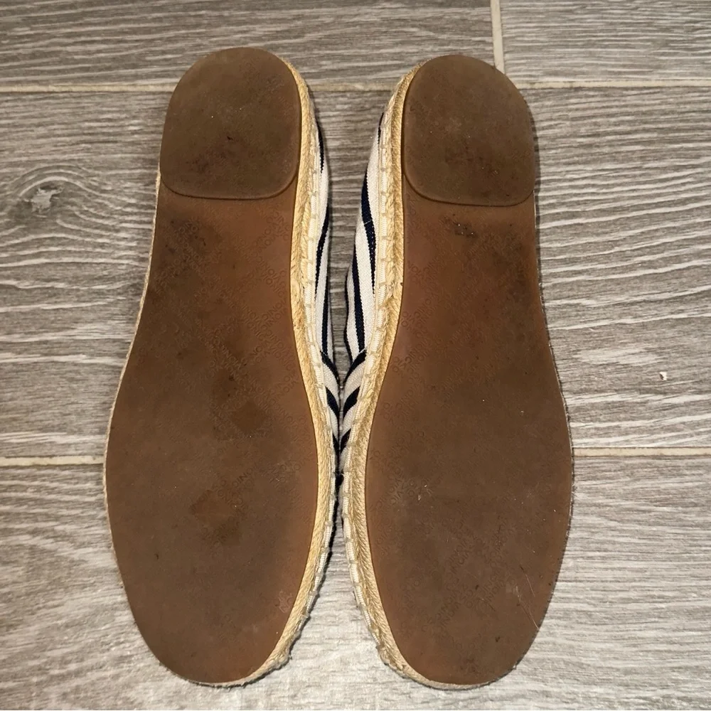 Vionic Valeri Espadrille Blue White Striped Flats Nautical Comfort Womens Size 9